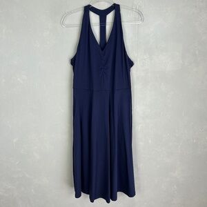 Pact size L midi dress halter sleeveless v-neck fit & flare navy organic cotton